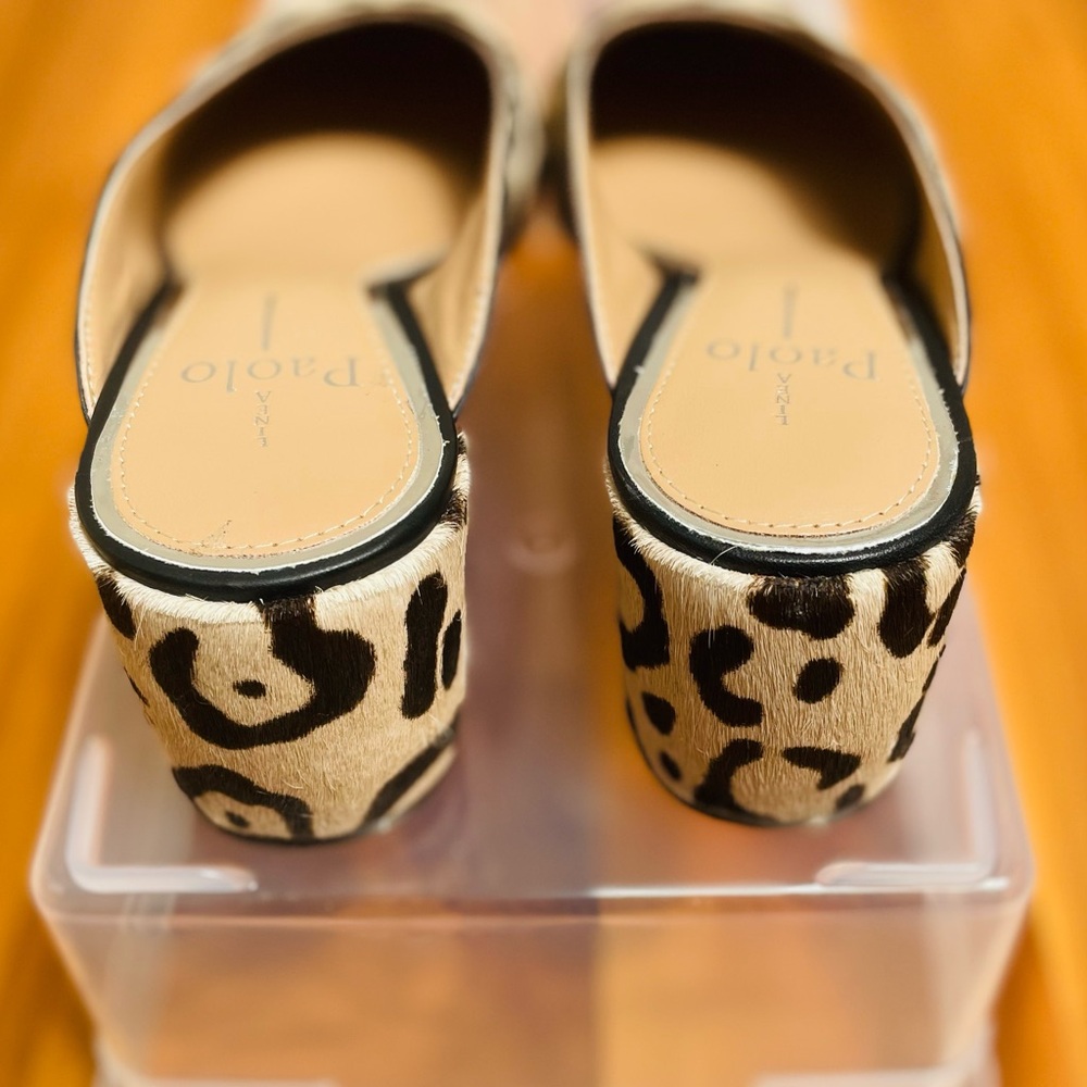 Paolo Black and Tan Mules with Leopard Print - Picture 4 of 5